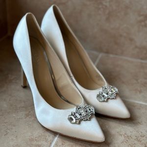 Nine West White Bridal Rhinestone Heels for Wedding Size 10 SHIPS FAST
